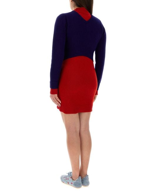 Jil Sander Blue Two-Tone Wool Blend Dress