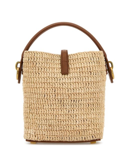 Borsa a secchiello Le 37 mini in rafia di Saint Laurent in White