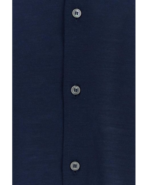 Fedeli Navy Blue Wool Shirt for men