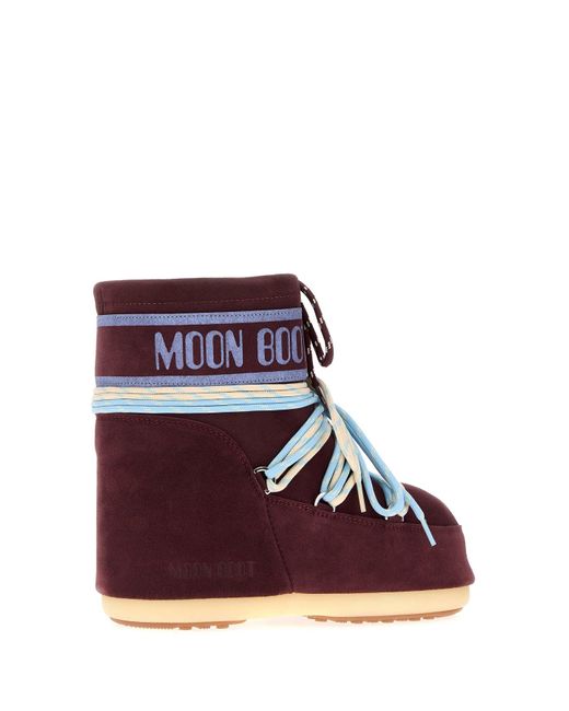 Moon Boot Red Plum Suede Icon Low Ankle Boots