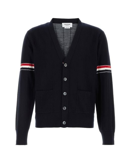 Thom Browne Dark Blue Wool Cardigan for men