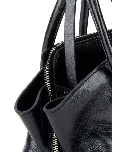 The Attico Black Charcoal Leather Mini La Passeggiata Handbag