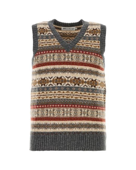 Harley Of Scotland Multicolor Embroidered Wool Vest for men