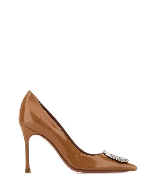 AMINA MUADDI Brown Camel Leather Camelia 90 Pumps