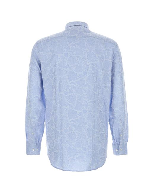 Etro Blue Floral Cotton Jacquard Shirt for men