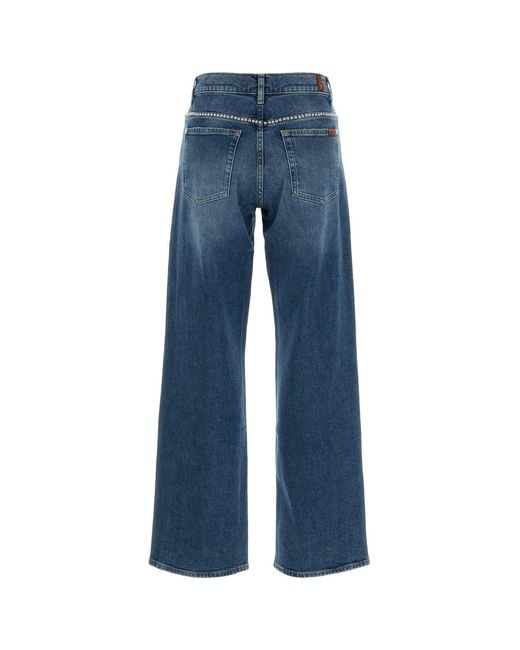 7 For All Mankind Blue Stretch Denim Stovepipe Jeans