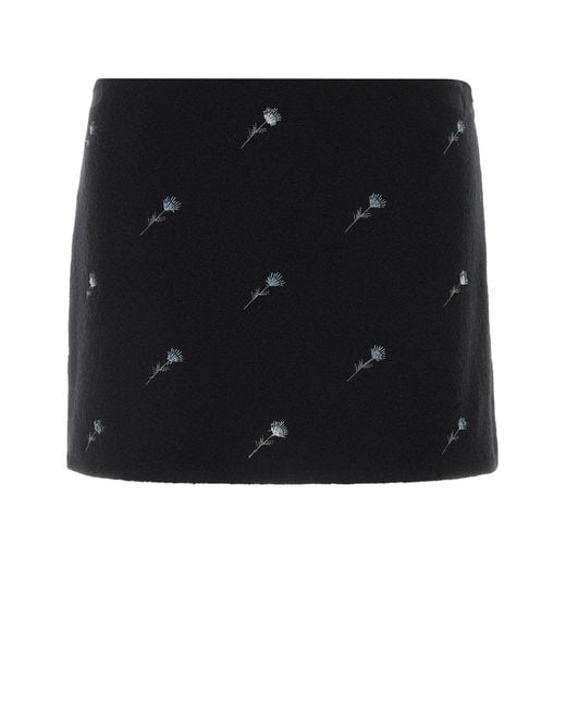 Rier Black Embroidered Wool Mini Skirt