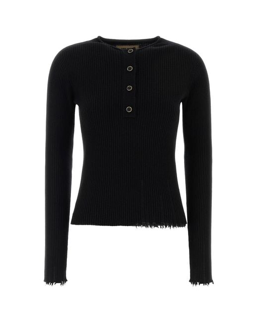 Uma Wang Black Cashmere Henley Sweater