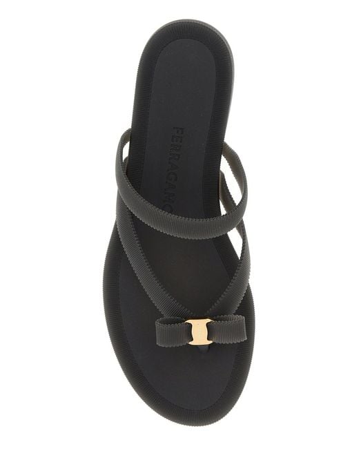 Ferragamo White Black Rubber Jeans Thong Slippers