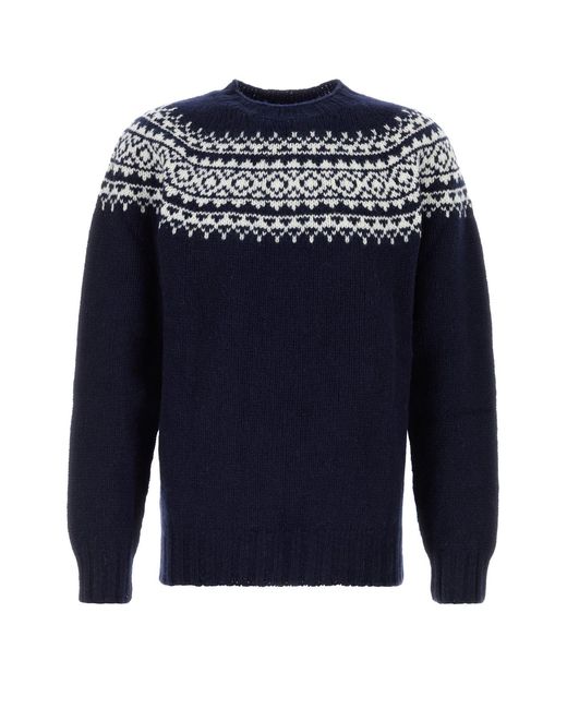 Harley Of Scotland Navy Blue Wool Sweater for men