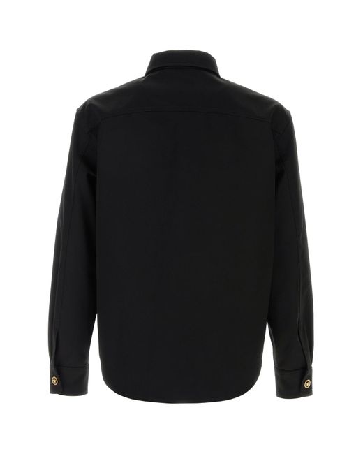 Camicia in gabardine nero di Versace in Black da Uomo