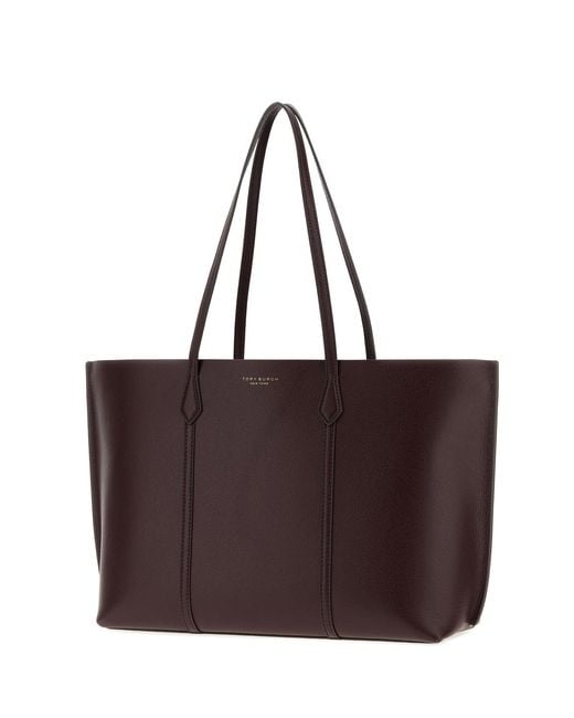 Tory Burch Brown Aubergine Leather Perry Shopping Bag