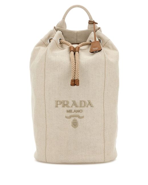 Zaino in tela sabbia di Prada in Natural da Uomo