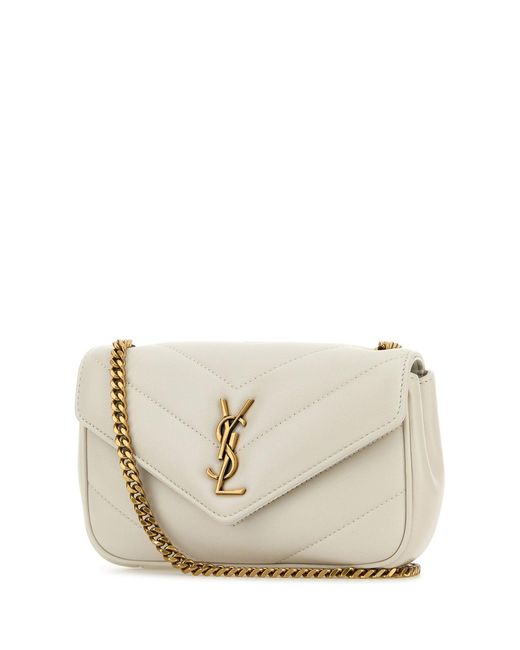 Borsa a tracolla LouLou mini in pelle avorio di Saint Laurent in Natural