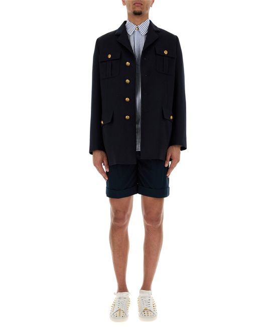 Valentino Garavani Black Navy Blue Wool Blazer for men
