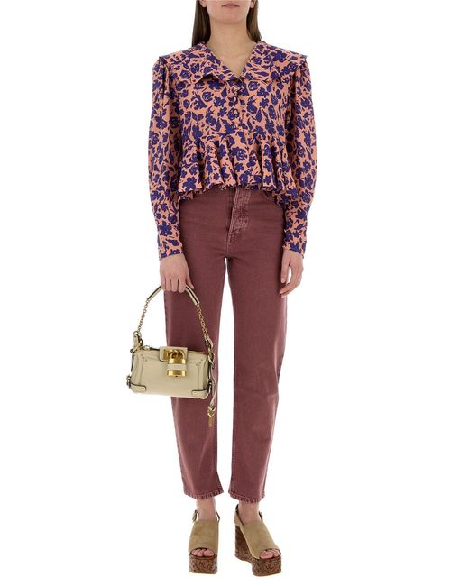 Chloé Red Printed Crepe Blouse