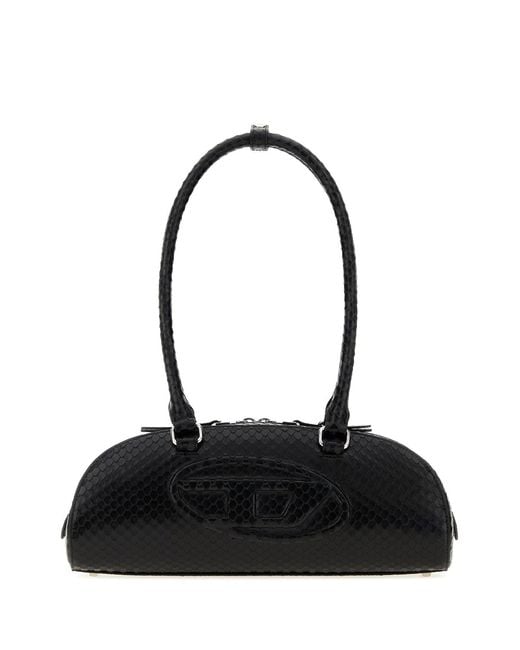 DIESEL Black Leather 1Dr Dome Shoulder Bag