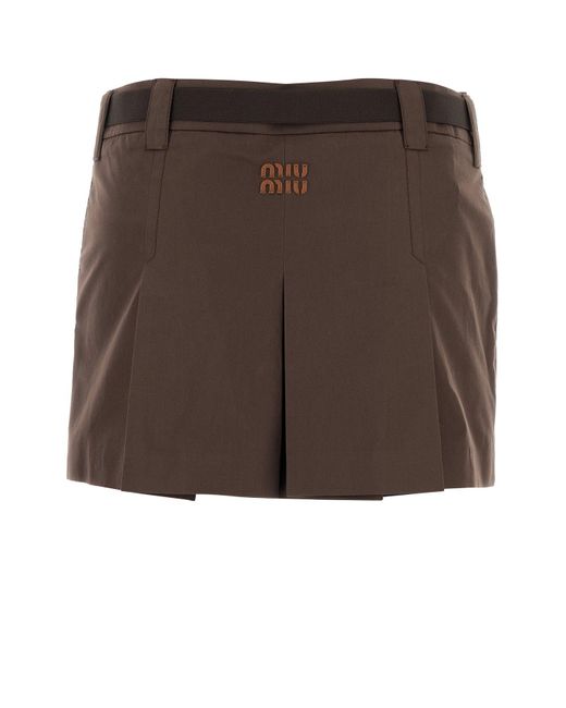 Minigonna in misto cotone marrone di Miu Miu in Brown