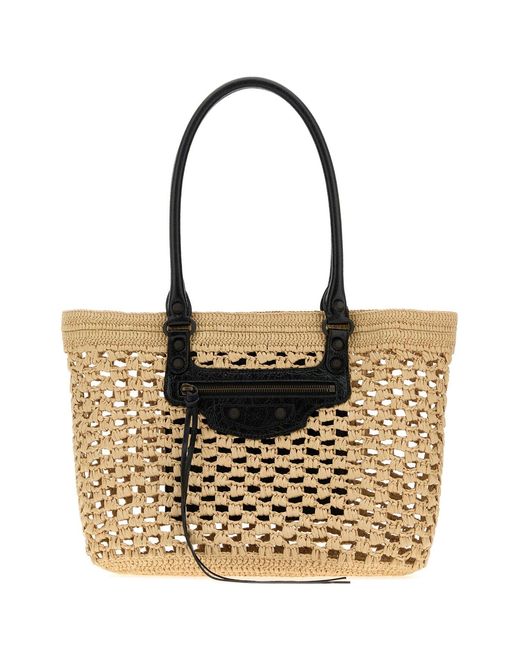 Balenciaga Black Raffia Medium Le City Bucket Bag