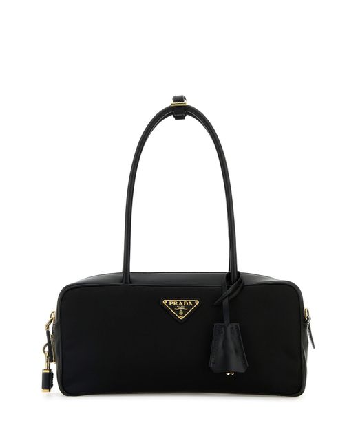 Borsa a mano nera in pelle e Re-Nylon di Prada in Black