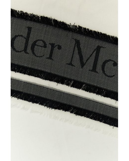 McQueen Gray Ivory Wool Blend Foulard
