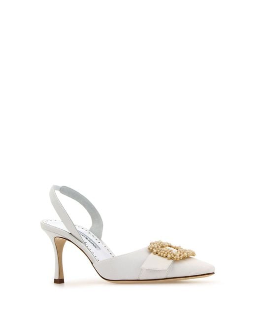 Manolo Blahnik White Crepe Gibsli Pumps