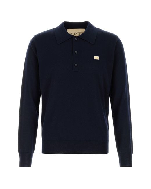 Valentino Garavani Midnight Blue Wool Polo Shirt for men