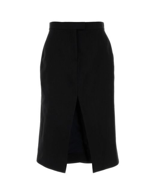 Alexander McQueen Black Stretch Wool Skirt