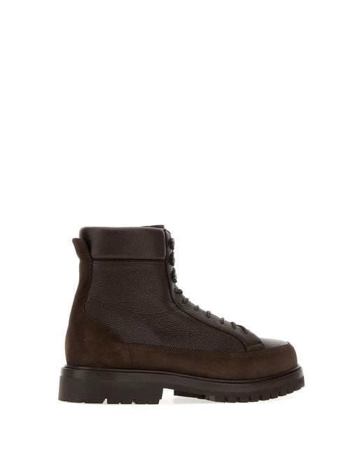 Brunello Cucinelli Brown Leather And Suede Ankle Boots for men