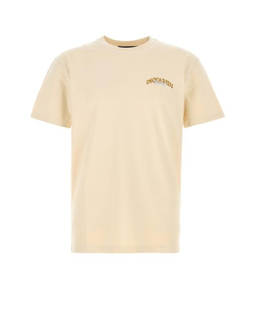 T-shirt in cotone beige di DSquared² in White da Uomo