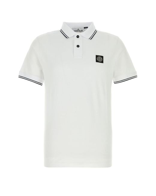 Stone Island White Stretch Piquet Polo Shirt for men