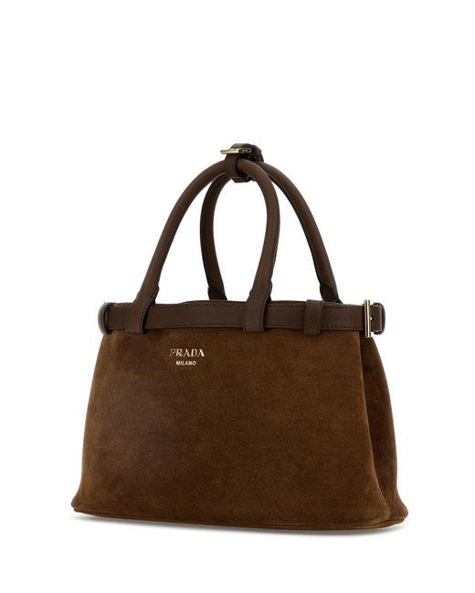 Borsa a mano Buckle in pelle scamosciata marrone di Prada in Brown