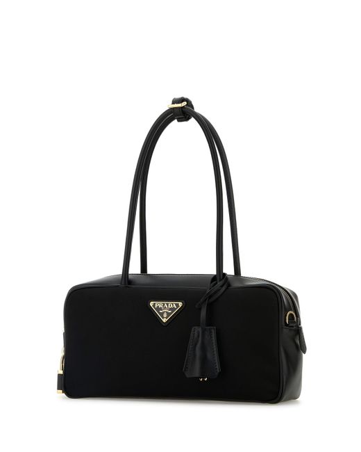 Borsa a mano nera in pelle e Re-Nylon di Prada in Black