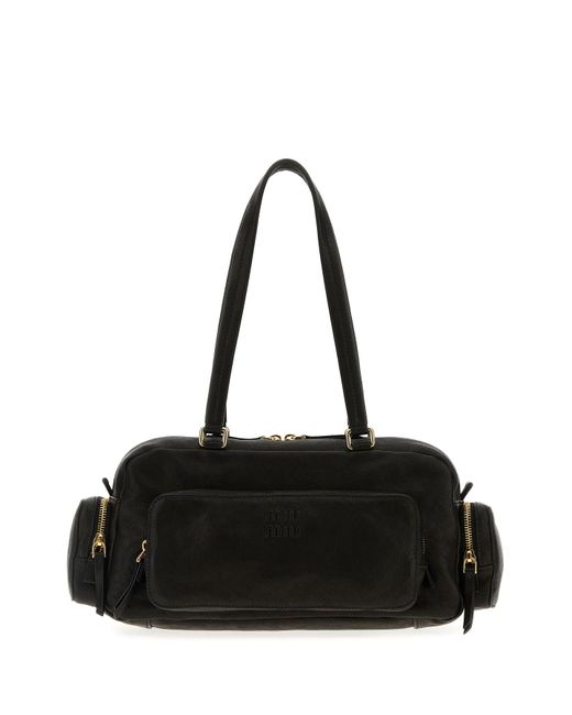 Borsa a spalla in pelle nera di Miu Miu in Black