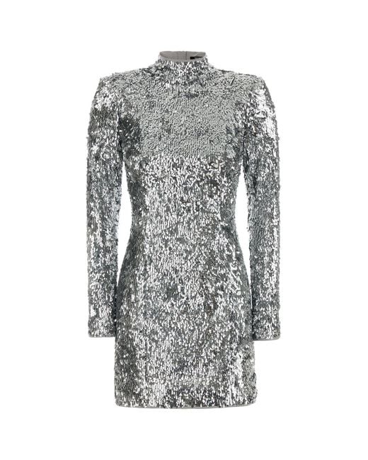 Balmain Gray Silver Sequins Mini Dress