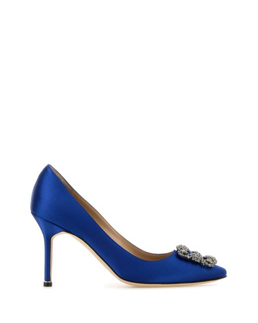 Scarpe con tacco Hangisi in raso blu di Manolo Blahnik in Blue
