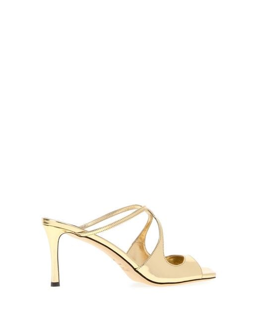 Jimmy Choo Metallic Gold Leather Anise 75 Mules