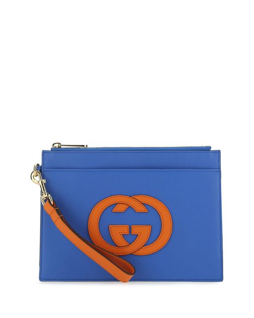 Gucci Interlocking G Leather Pouch in Blue for Men | Lyst