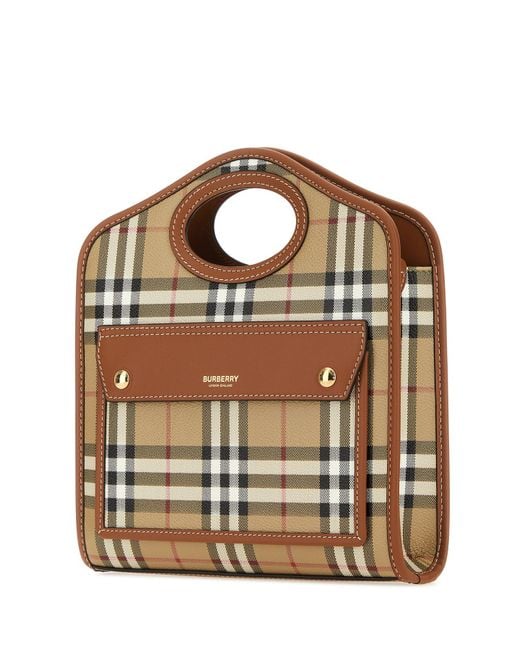 Burberry Brown Canvas Leather Mini Pocket Handbag