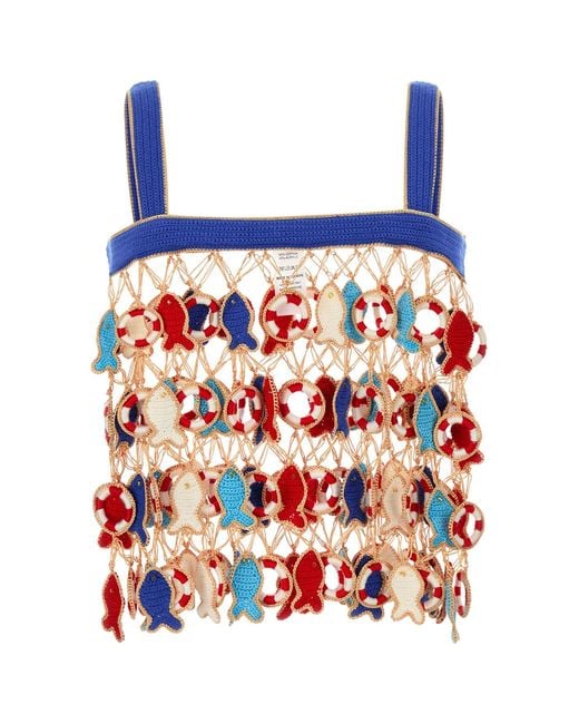 MY BEACHY SIDE Red Multicolor Crochet Poisson Top