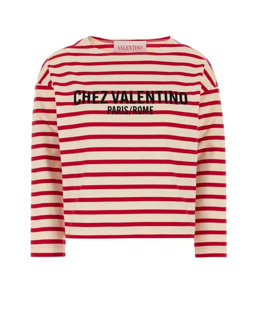 T-shirt in cotone ricamato di Valentino Garavani in Red