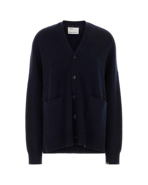 Extreme Cashmere Navy Blue Stretch Cashmere Blend N°24 Oversize Cardigan