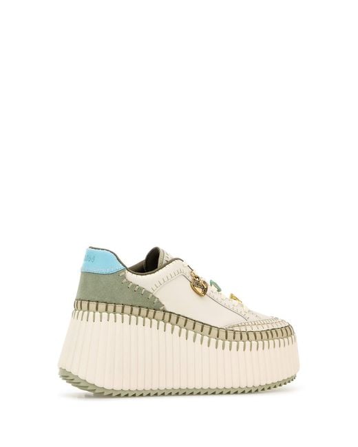 Chloé White Ivory Leather Nama Sneakers