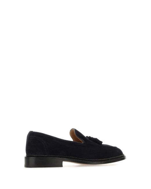 Tricker's Black Navy Blue Suede Elton Loafers for men