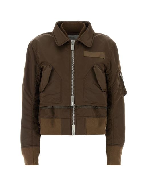 Sacai Brown Nylon Bomber Jacket