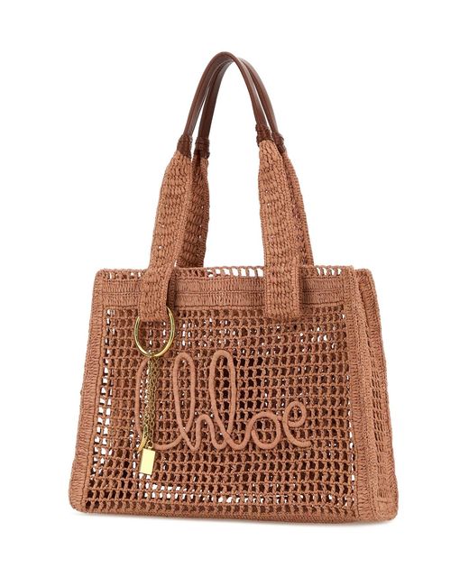Chloé Brown Antiqued Pink Raffia East-west Summer Banana Shopping Bag
