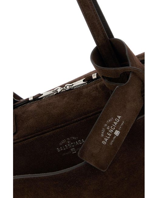 Balenciaga Black Dark Brown Suede Small Carrie Shoulder Bag