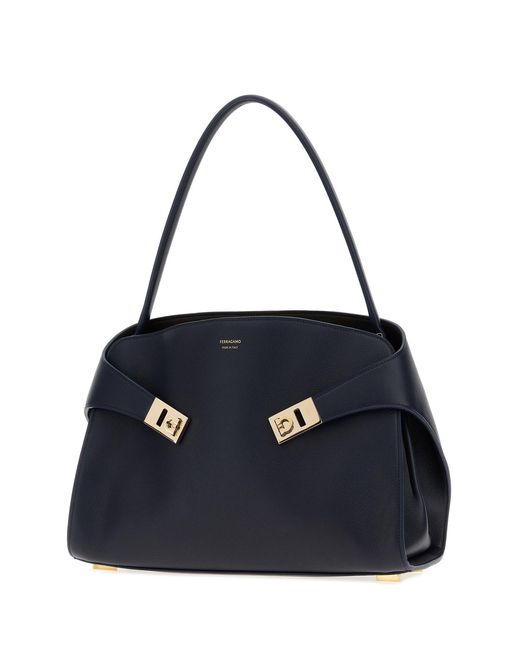 Ferragamo Blue Salvatore Leather Medium Hug Soft Shoulder Bag