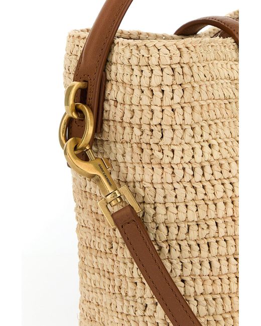 Borsa a secchiello Le 37 mini in rafia di Saint Laurent in White