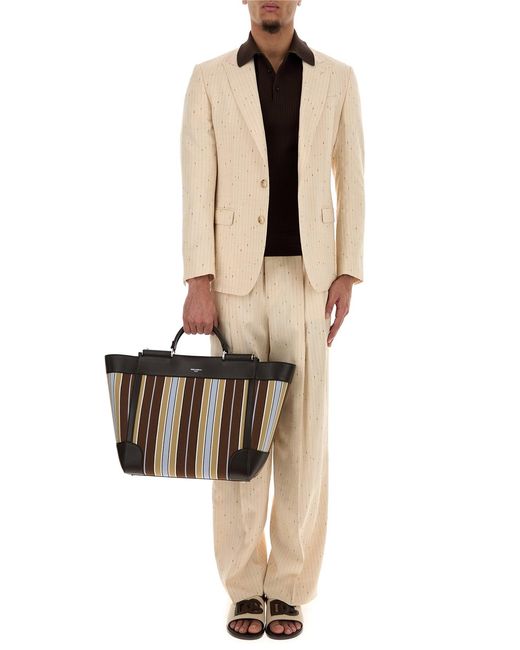 Dolce & Gabbana Brown Dolce & Gabbana Embroidered Fabric Sicily Shopping Bag for men